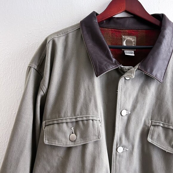 VINTAGE Marlboro Canvas Chore Work Field Barn Jacket w/Leather Collar - Picture 2 of 7